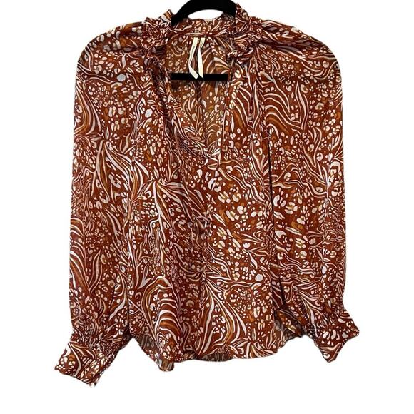 Anthropologie Sheer Printed Peasant Blouse Orange Cream XXS - Picture 13 of 15